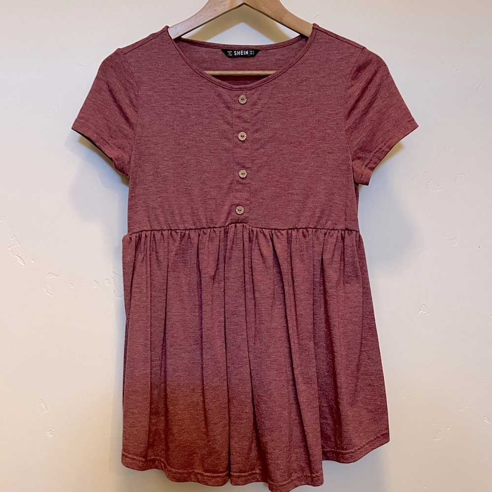 SHEIN Burgundy Tunic Button Up Top